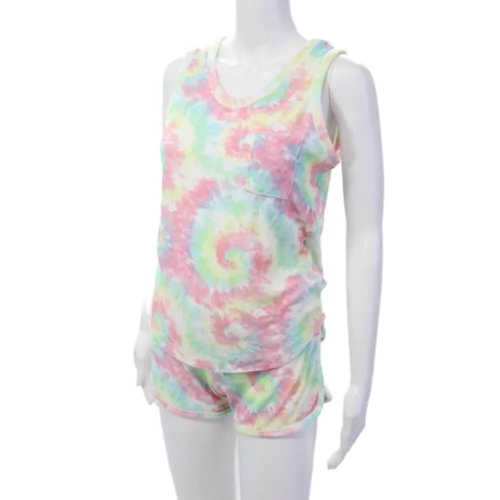 Emerson Road Womens Tie-Dye Sleeveless Scoop Neck Pajama Set Multicolor Size XS